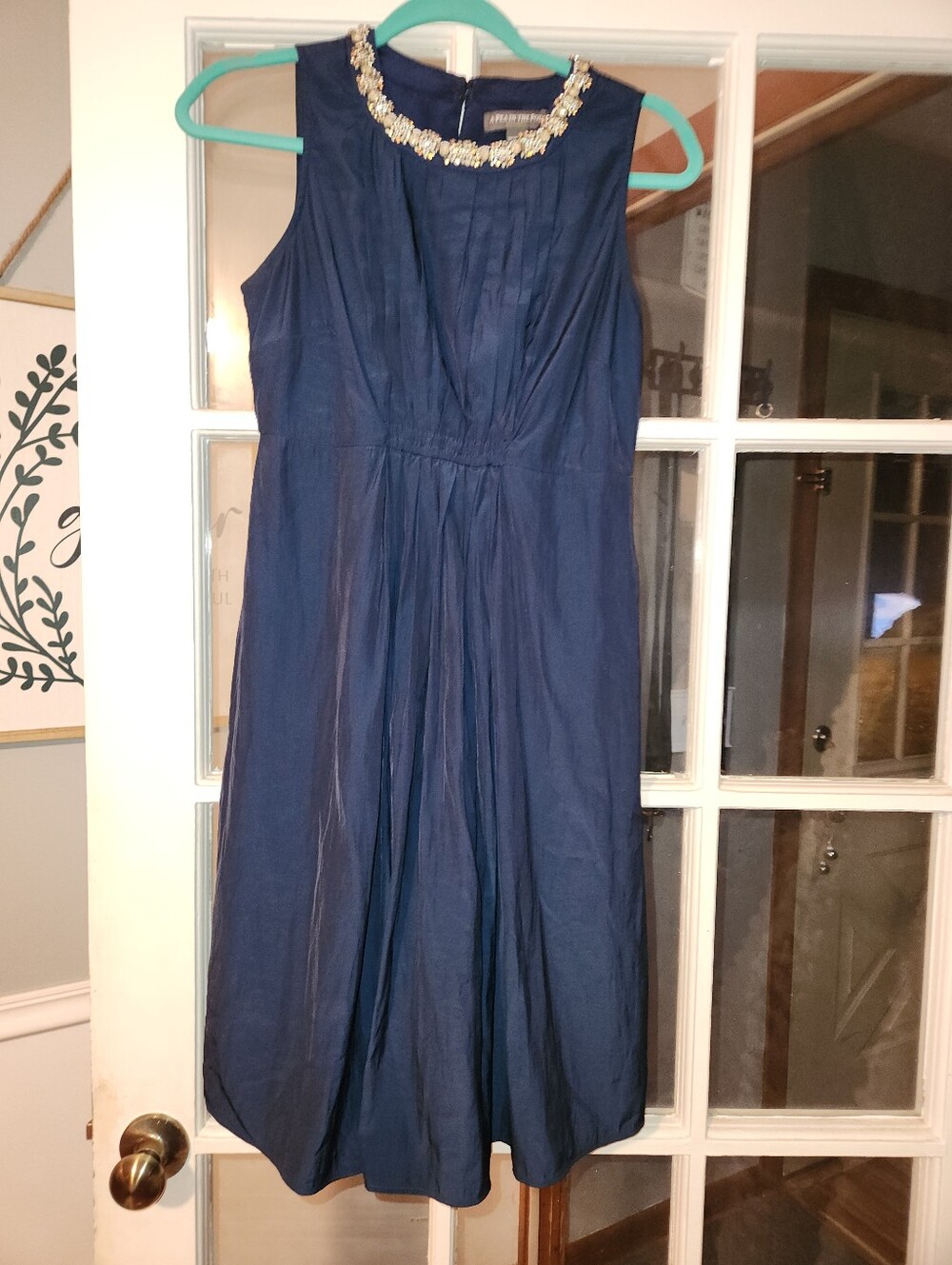 A Pea in the Pod XS Navy Maternity Dress Jeweled Neck Pleated Cocktail Formal